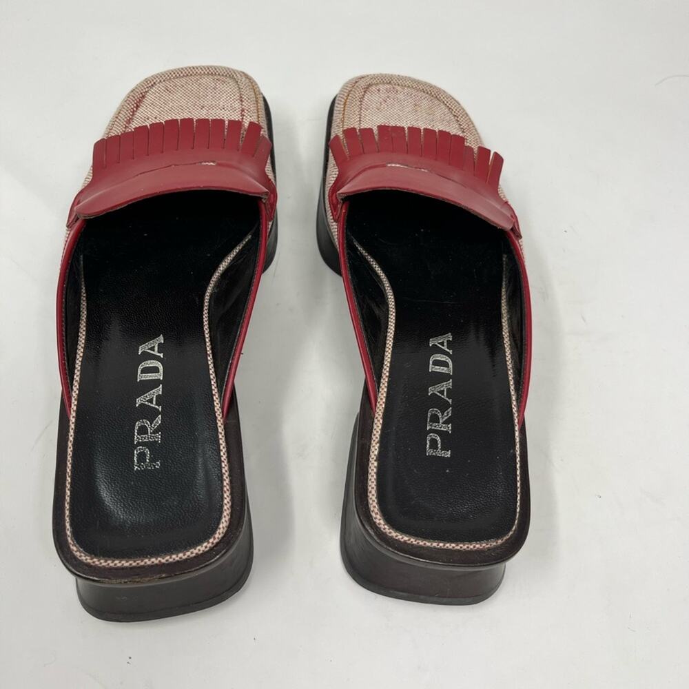 Vintage Prada 1999 Fringe Mule Archive Runway Square Toe size 37 Wood Split Sole - Picture 3 of 5
